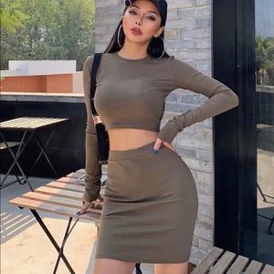 Army Green Crop Top & Bodycon Skirt Set